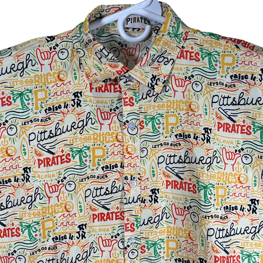 Pittsburgh Pirates Shirt Mens Size XL Short Sleeve Button Up All Over Print